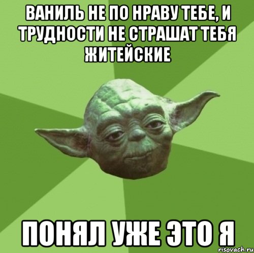 Ваниль не по нраву тебе, и трудности не страшат тебя житейские Понял уже это я, Мем Мастер Йода