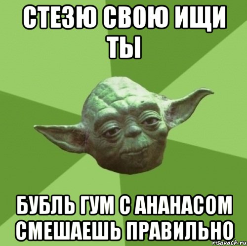 стезю свою ищи ты бубль гум с ананасом смешаешь правильно, Мем Мастер Йода