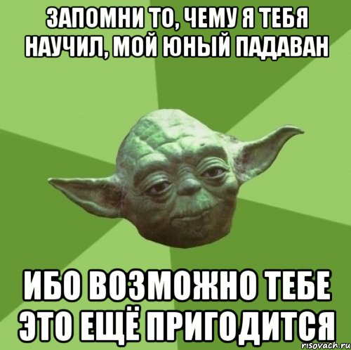 Запомни то, чему я тебя научил, мой юный падаван ибо возможно тебе это ещё пригодится, Мем Мастер Йода