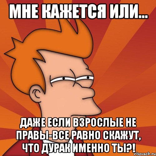 Мне кажется или... даже если взрослые не правы-все равно скажут, что дурак именно ты?!, Мем Мне кажется или (Фрай Футурама)