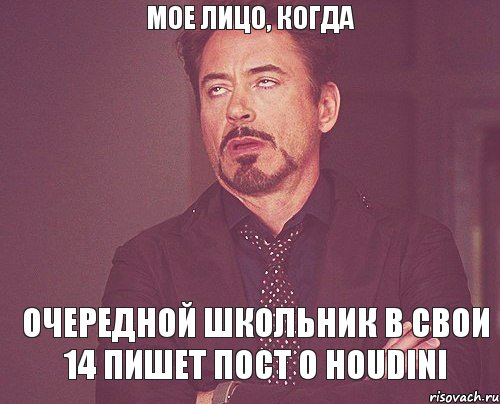 мое лицо, когда очередной школьник в свои 14 пишет пост о HOUDINI, Мем твое выражение лица