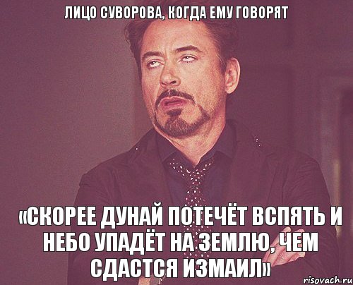 Лицо Суворова, когда ему говорят «Скорее Дунай потечёт вспять и небо упадёт на землю, чем сдастся Измаил», Мем твое выражение лица