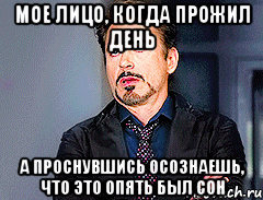 МОЕ ЛИЦО, КОГДА ПРОЖИЛ ДЕНЬ А ПРОСНУВШИСЬ ОСОЗНАЕШЬ, ЧТО ЭТО ОПЯТЬ БЫЛ СОН