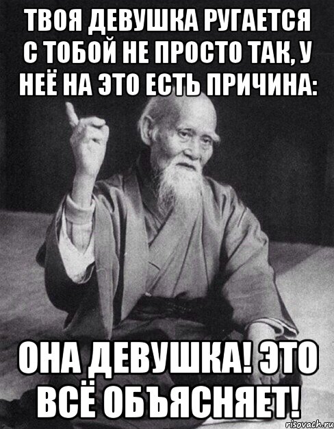 Твоя девушка ругается с тобой не просто так, у неё на это есть причина: она девушка! Это всё объясняет!, Мем Монах-мудрец (сэнсей)