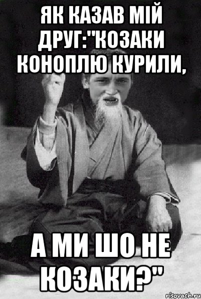 як казав мій друг:"козаки коноплю курили, а ми шо не козаки?", Мем Мудрий паца