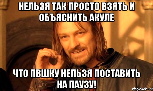Нельзя так просто взять и объяснить Акуле что ПВшку нельзя поставить на паузу!, Мем Нельзя просто так взять и (Боромир мем)