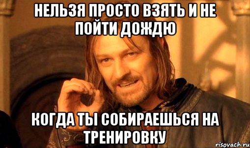 Нельзя просто взять и не пойти дождю когда ты собираешься на тренировку, Мем Нельзя просто так взять и (Боромир мем)