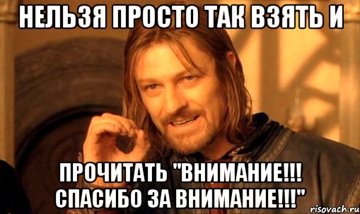 Нельзя просто так взять и прочитать "Внимание!!! Спасибо за Внимание!!!", Мем Нельзя просто так взять и (Боромир мем)