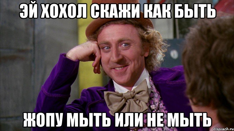 Эй хохол скажи как быть Жопу мыть или не мыть, Мем Ну давай расскажи (Вилли Вонка)