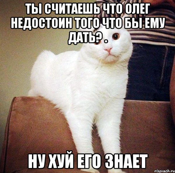 Ты считаешь что олег недостоин того что бы ему дать? . ну хуй его знает