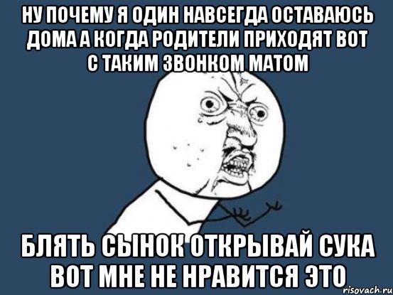 Ну почему я один Навсегда оставаюсь дома а когда родители приходят вот с таким звонком Матом Блять сынок открывай сука вот мне не Нравится это, Мем Ну почему