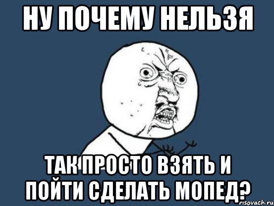 ну почему нельзя так просто взять и пойти сделать мопед?, Мем Ну почему