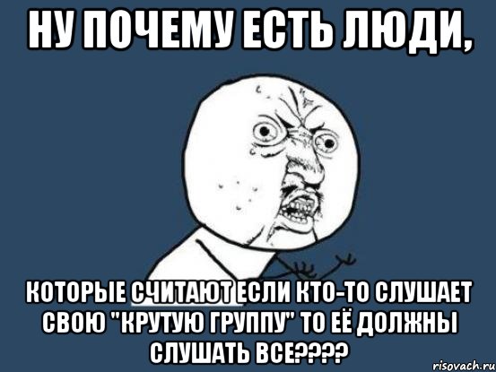 ну почему есть люди, которые считают если кто-то слушает свою "крутую группу" то её должны слушать все????, Мем Ну почему