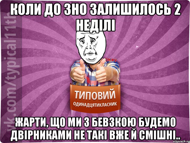 Коли до ЗНО залишилось 2 неділі жарти, що ми з Бевзкою будемо двірниками не такі вже й смішні..