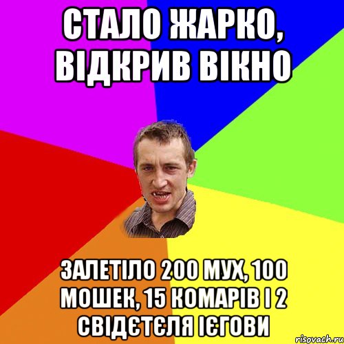 стало жарко, відкрив вікно залетіло 200 мух, 100 мошек, 15 комарів і 2 свідєтєля ієгови, Мем Чоткий паца