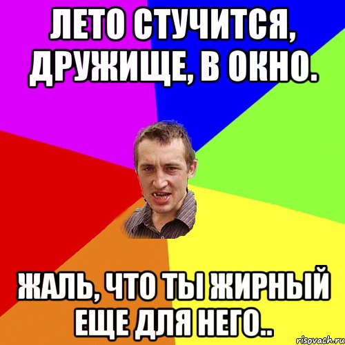 Лето стучится, дружище, в окно. Жаль, что ты жирный еще для него.., Мем Чоткий паца