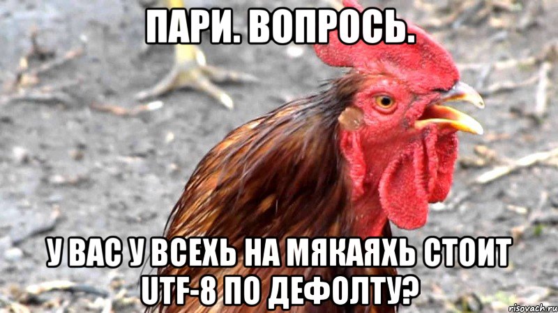 пари. вопрось. у вас у всехь на мякаяхь стоит utf-8 по дефолту?