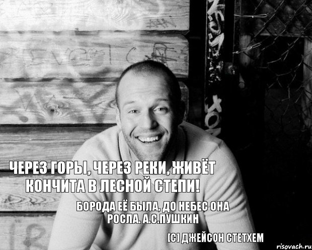 Через горы, через реки, живёт Кончита в лесной степи! Борода её была, до небес она росла. А.С.Пушкин [c] Джейсон Стетхем, Мем  Стэтхэм