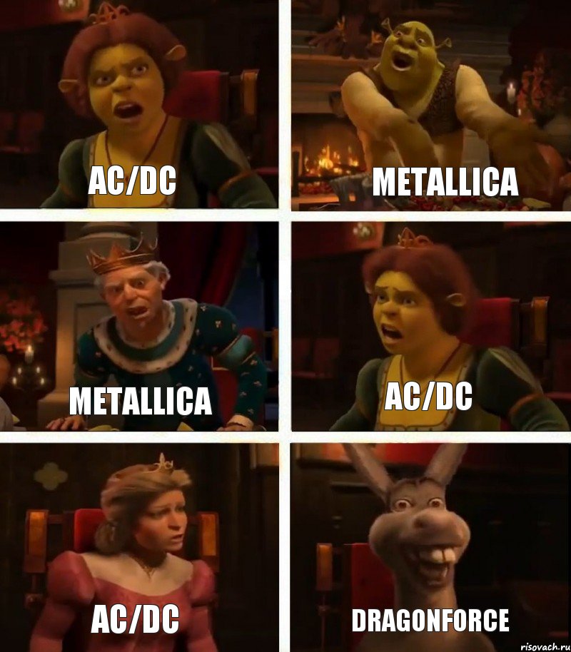 Ac/Dc Metallica Ac/Dc Metallica Ac/Dc DragonForce, Комикс  Шрек Фиона Гарольд Осел