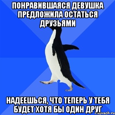 понравившаяся девушка предложила остаться друзьями надеешься, что теперь у тебя будет хотя бы один друг, Мем  Социально-неуклюжий пингвин