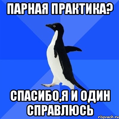 Парная практика? Спасибо,я и один справлюсь, Мем  Социально-неуклюжий пингвин