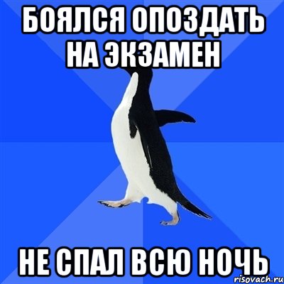 Боялся опоздать на экзамен Не спал всю ночь, Мем  Социально-неуклюжий пингвин