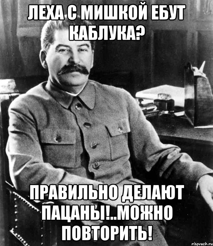 Леха с мишкой ебут каблука? правильно делают пацаны!..можно повторить!, Мем  иосиф сталин