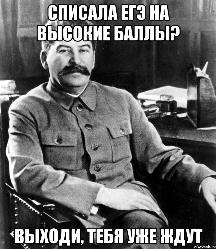 списала егэ на высокие баллы? выходи, тебя уже ждут, Мем  иосиф сталин