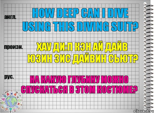 How deep can I dive using this diving suit? хау ди:п кэн ай дайв юзин зис дайвин сьют? На какую глубину можно спускаться в этом костюме?, Комикс  Перевод с английского