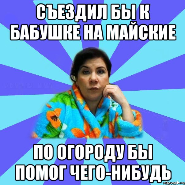 съездил бы к бабушке на майские по огороду бы помог чего-нибудь, Мем типичная мама