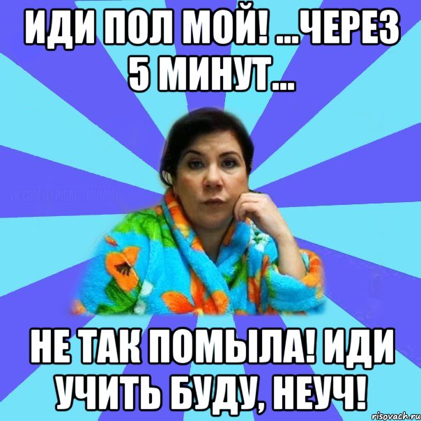 Иди пол мой! ...через 5 минут... Не так помыла! Иди учить буду, неуч!, Мем типичная мама