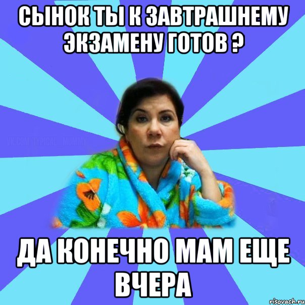 сынок ты к завтрашнему экзамену готов ? да конечно мам еще вчера, Мем типичная мама