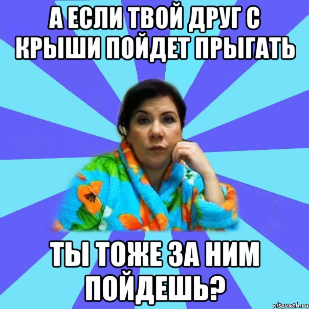 А если твой друг с крыши пойдет прыгать Ты тоже за ним пойдешь?, Мем типичная мама