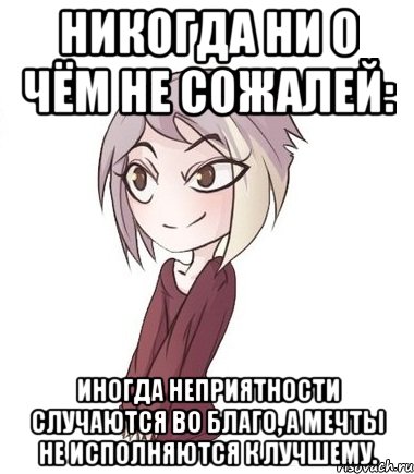 Никогда ни о чём не сожалей: иногда неприятности случаются во благо, а мечты не исполняются к лучшему.