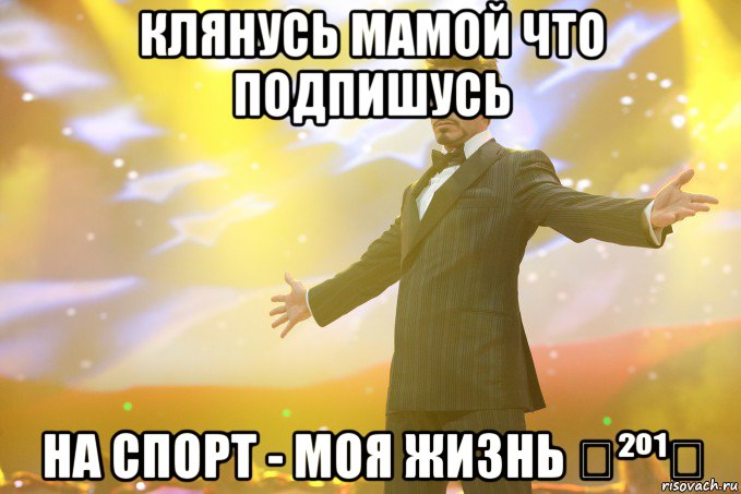 Клянусь МАМОЙ Что подпишусь НА Спорт - Моя жизнь ✔²º¹⁴, Мем Тони Старк (Роберт Дауни младший)