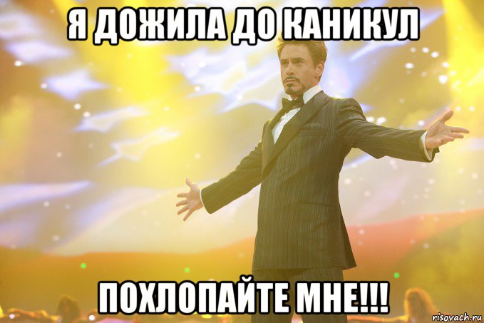 Я дожила до каникул Похлопайте мне!!!, Мем Тони Старк (Роберт Дауни младший)