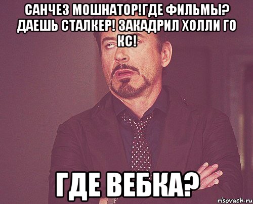 Санчез мошнатор!Где фильмы? Даешь сталкер! Закадрил Холли Го кс! Где вебка?, Мем твое выражение лица