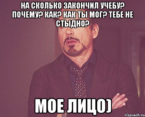 На сколько закончил учебу? Почему? Как? Как ты мог? ТЕБЕ НЕ СТЫДНО? Мое лицо), Мем твое выражение лица