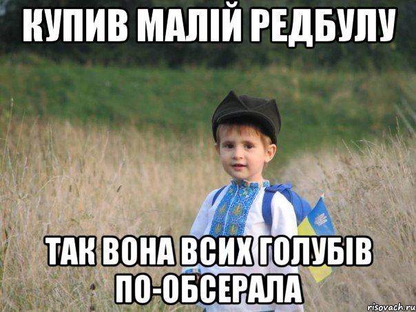 Купив малiй редбулу Так вона всих голубiв по-обсерала, Мем Украина - Единая