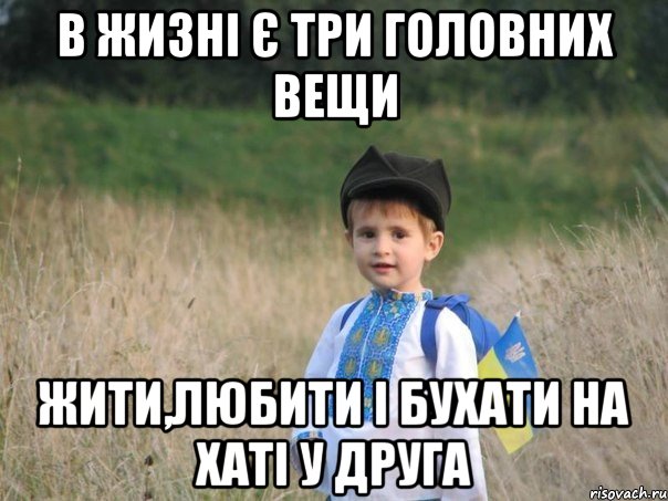 в жизні є три головних вещи жити,любити і бухати на хаті у друга, Мем Украина - Единая