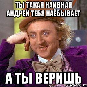 ты такая наивная андрей тебя наёбывает а ты веришь, Мем Ну давай расскажи (Вилли Вонка)