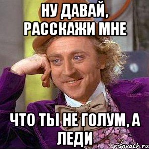 ну давай, расскажи мне что ты не голум, а леди, Мем Ну давай расскажи (Вилли Вонка)