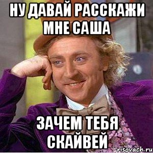 Ну давай расскажи мне Саша Зачем тебя СКАЙВЕЙ, Мем Ну давай расскажи (Вилли Вонка)