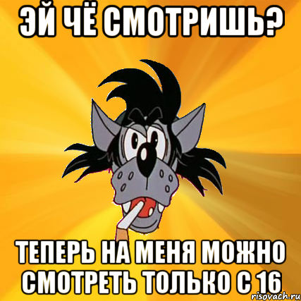 эй чё смотришь? теперь на меня можно смотреть только с 16, Мем Волк