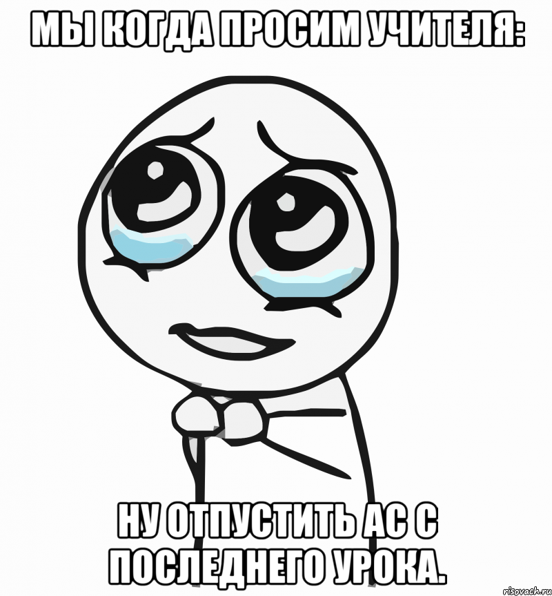 Мы когда просим учителя: Ну отпустить ас с последнего урока., Мем  ну пожалуйста (please)