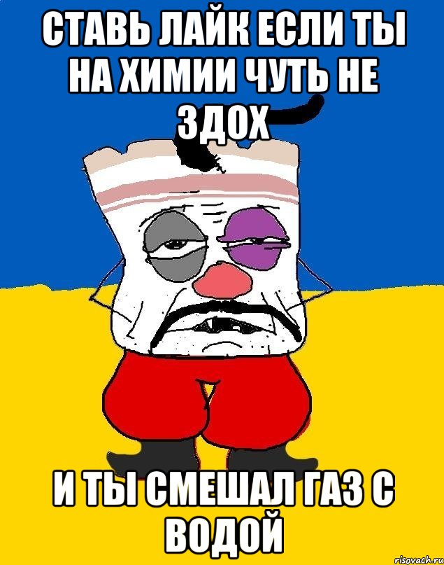 Ставь лайк если ты на химии чуть не здох И ты смешал газ с водой, Мем Западенец - тухлое сало