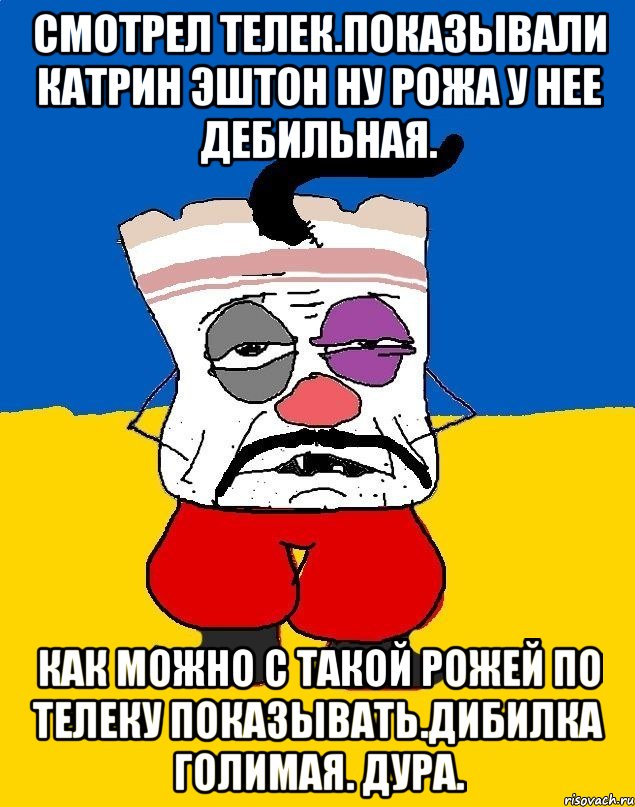 Смотрел телек.показывали катрин эштон ну рожа у нее дебильная. Как можно с такой рожей по телеку показывать.дибилка голимая. Дура., Мем Западенец - тухлое сало