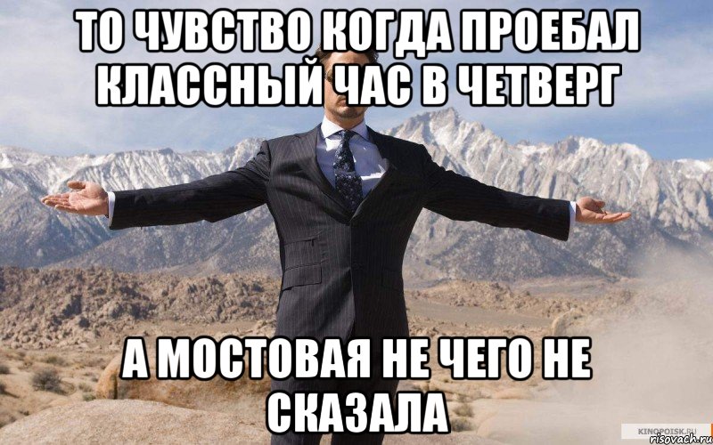 то чувство когда проебал классный час в четверг а Мостовая не чего не сказала, Мем железный человек