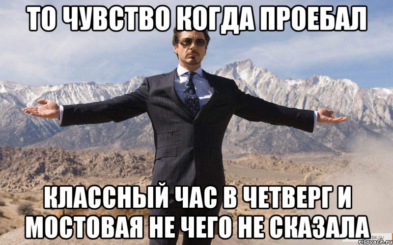 то чувство когда проебал классный час в четверг и Мостовая не чего не сказала, Мем железный человек