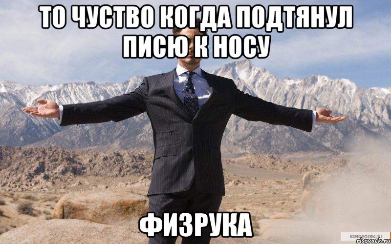 То чуство когда подтянул писю к носу ФИЗРУКА, Мем железный человек